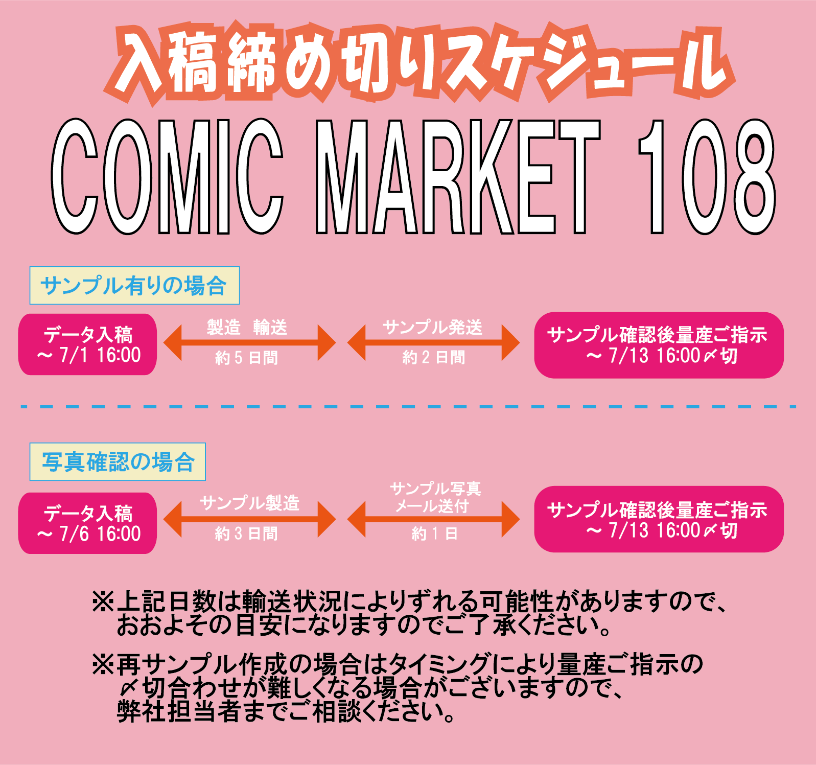 2026夏のコミックマーケット通常入稿スケジュール - 昇華転写.com